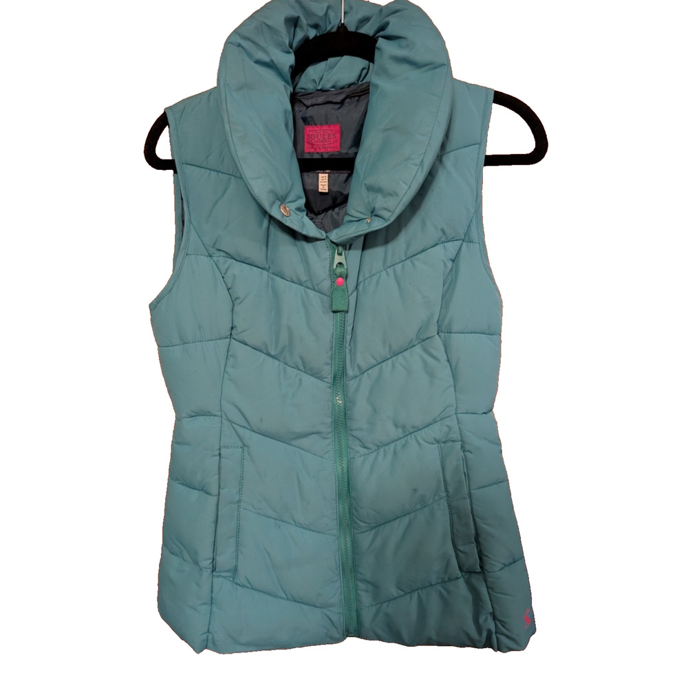 Womens Joules Puffer Vest Green Teal Size 4 Full zip EUC